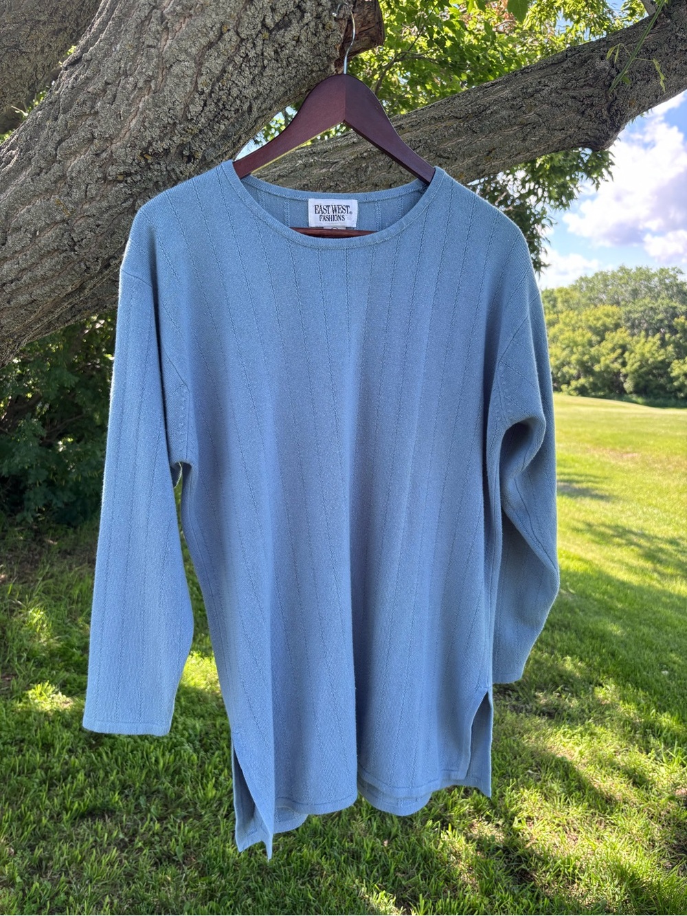 Light Blue Ribbed Scoop Neck Sweater